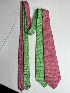 Lot Of 2 Vineyard Vines 100% Silk Neckties Pink Lime Green Tennis AOP Preppy
